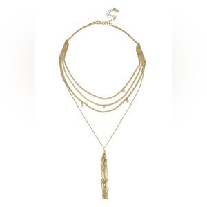 Ettika Layered Chain Drop Tassel 18K Gold Plated Necklace